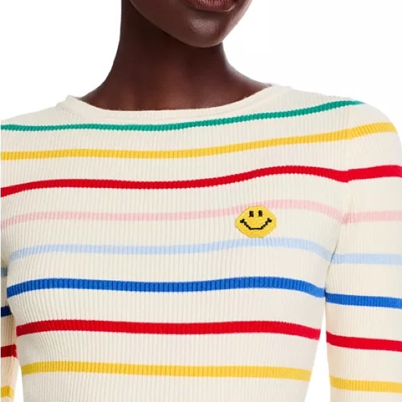 Joshua Sanders Stripped Ribbed Smiley Face Crew Neck Sweater Top Shirt SZ M NWT - Picture 4 of 5